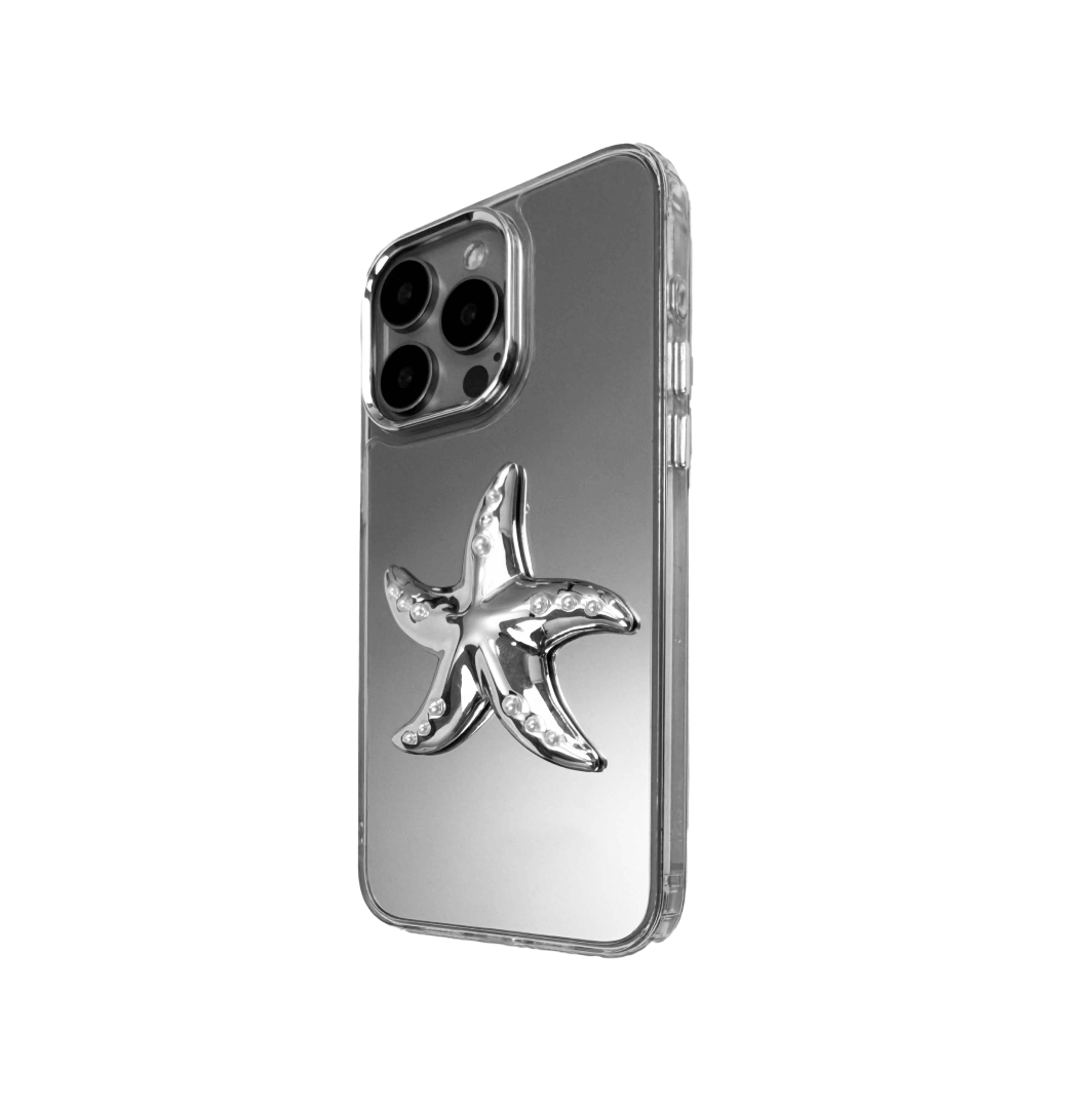 Matte phone case featuring a raised starfish design with dotted pearl-like accents on each arm.