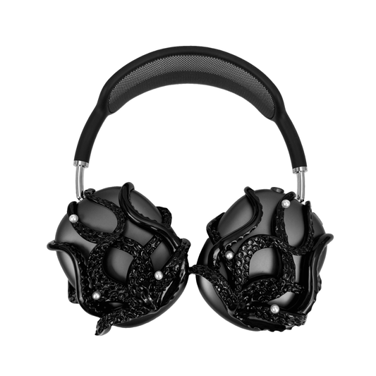 Headphone accessory with intricate octopus tentacle design, featuring curling limbs and realistic suction cup textures, available in silver and black finishes.