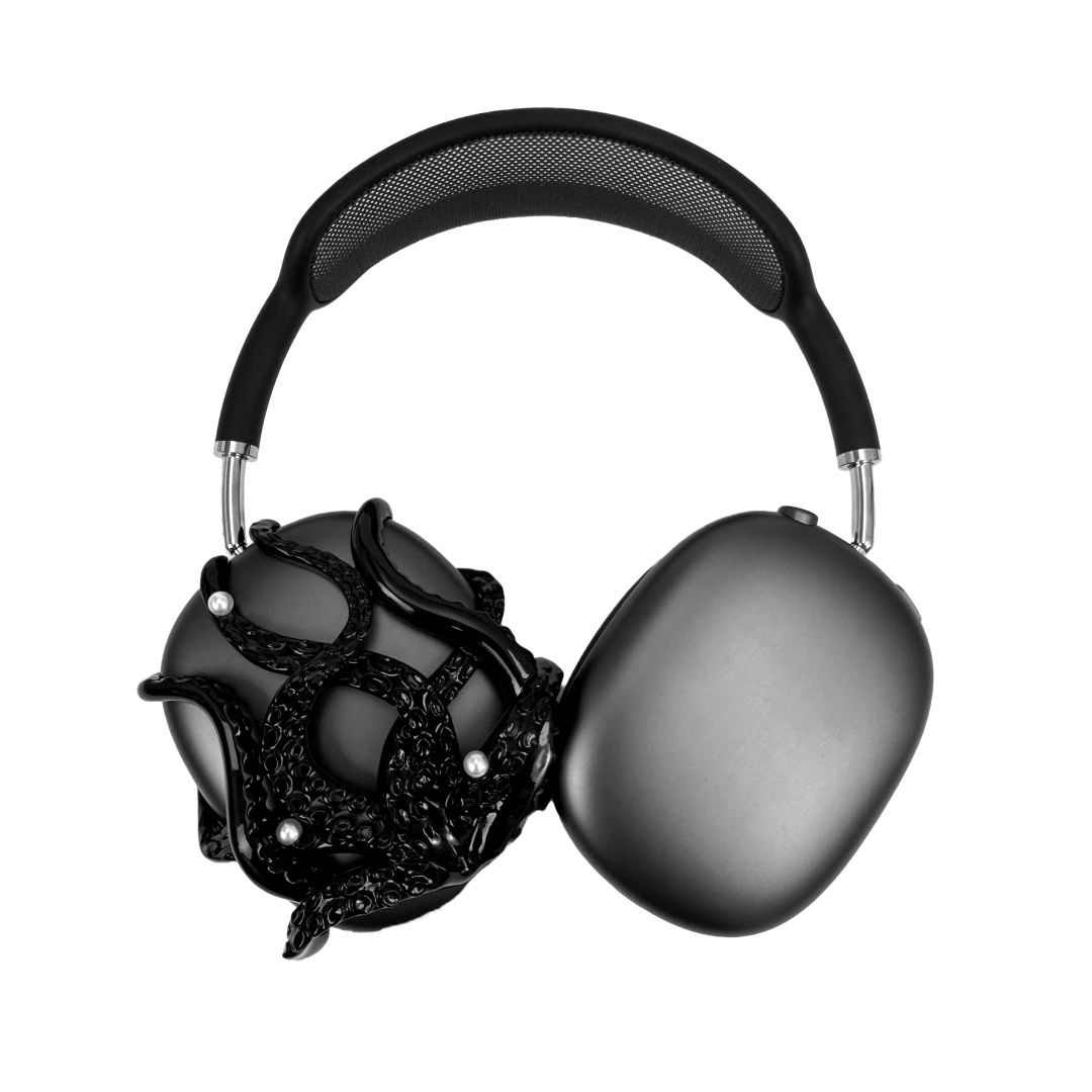 Headphone accessory with intricate octopus tentacle design, featuring curling limbs and realistic suction cup textures, available in silver and black finishes.