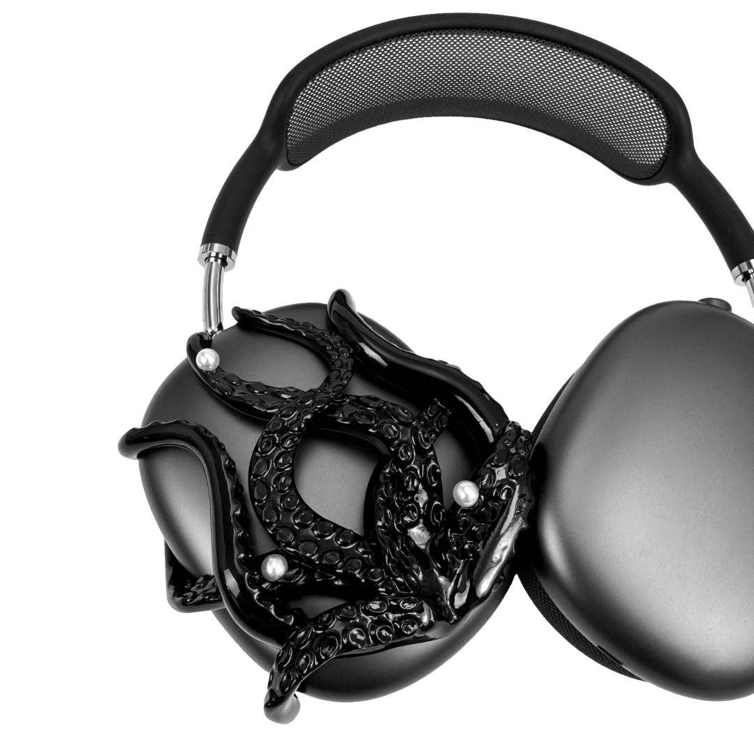 Headphone accessory with intricate octopus tentacle design, featuring curling limbs and realistic suction cup textures, available in silver and black finishes.