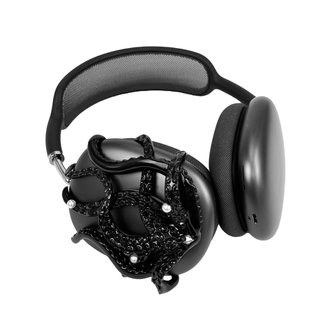 Headphone accessory with intricate octopus tentacle design, featuring curling limbs and realistic suction cup textures, available in silver and black finishes.