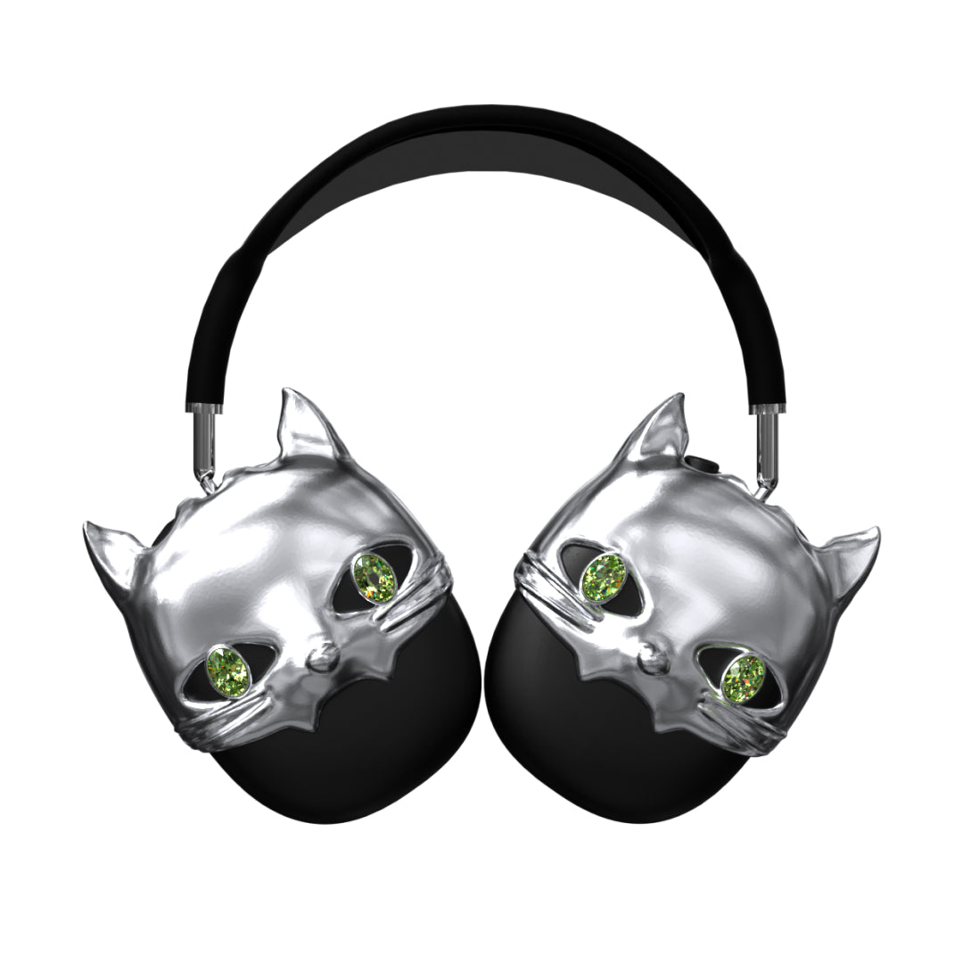 airpods cover, airpods max cover, gem, cat face, silver, pink, purple, black, blue, green, gold, xtended identity, 3D printing