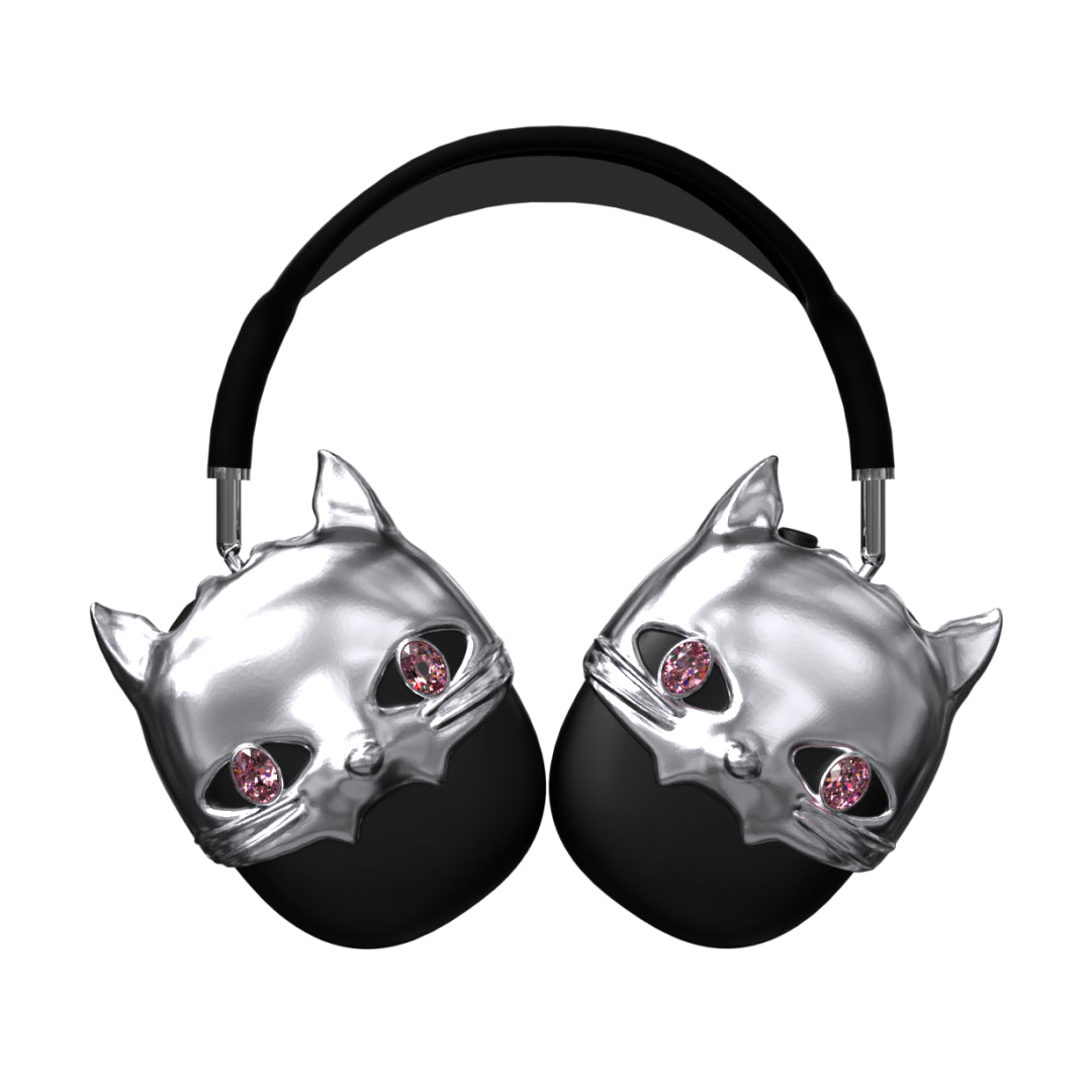 airpods cover, airpods max cover, gem, cat face, silver, pink, purple, black, blue, green, gold, xtended identity, 3D printing