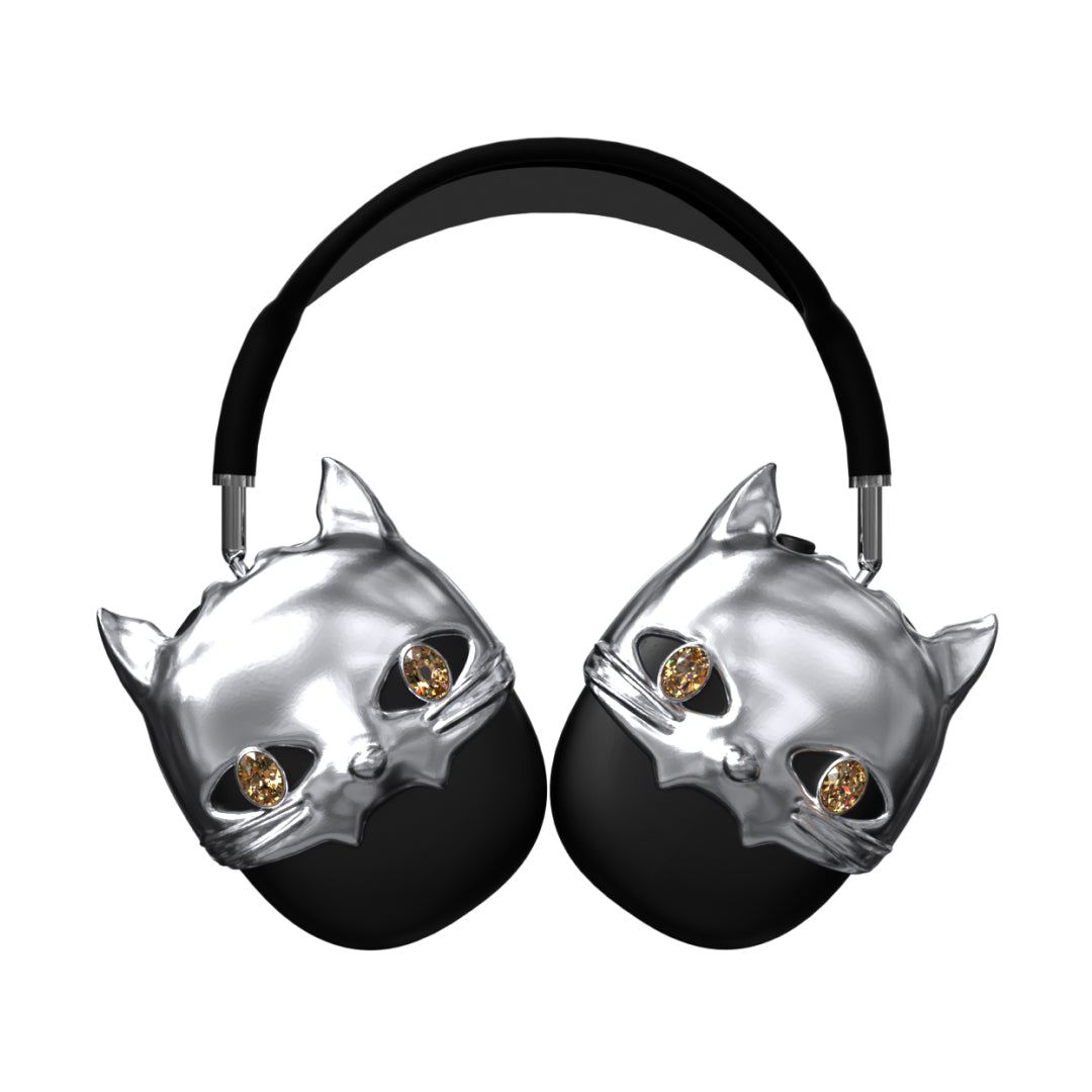 airpods cover, airpods max cover, gem, cat face, silver, pink, purple, black, blue, green, gold, xtended identity, 3D printing