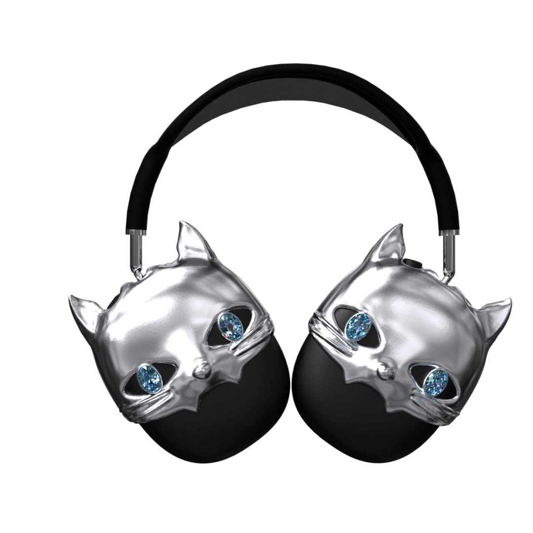 airpods cover, airpods max cover, gem, cat face, silver, pink, purple, black, blue, green, gold, xtended identity, 3D printing