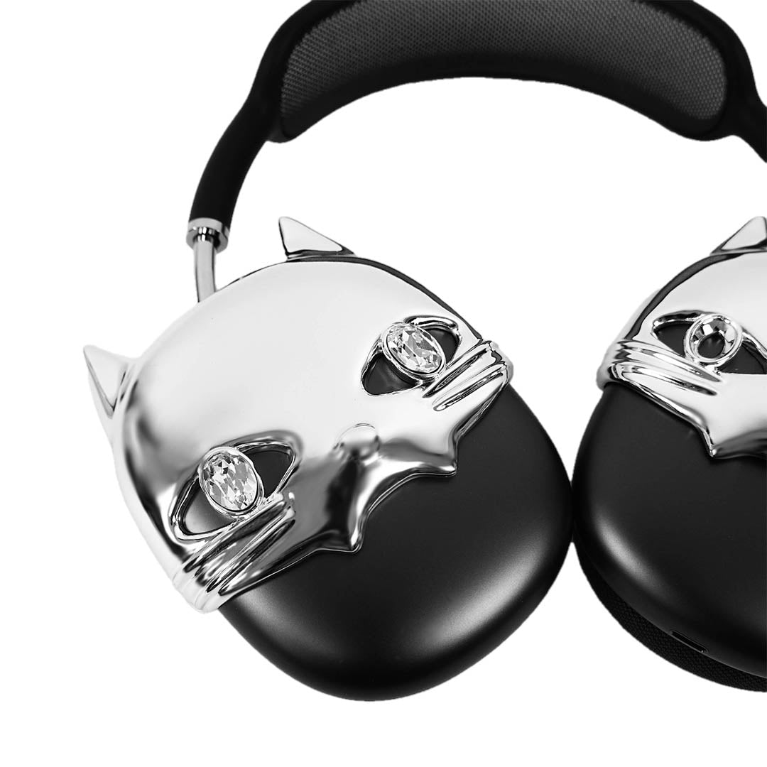 airpods cover, airpods max cover, gem, cat face, silver, pink, purple, black, blue, green, gold, xtended identity, 3D printing