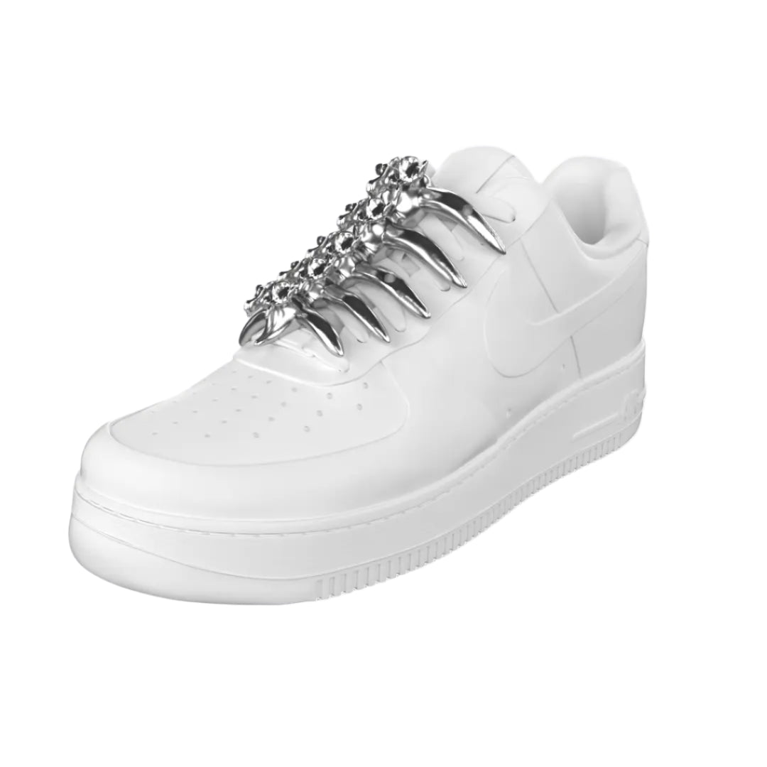shoe jewelry, bone, silver, xtended identity