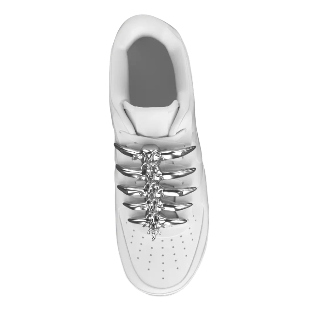 shoe jewelry, bone, silver, xtended identity