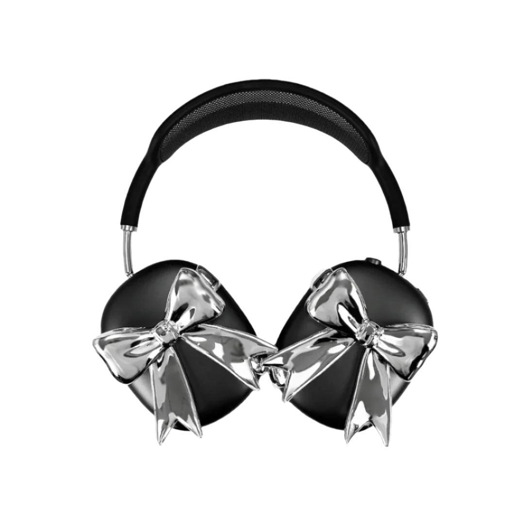 airpods cover, airpods max cover, bow, silver, pink, xtended identity
