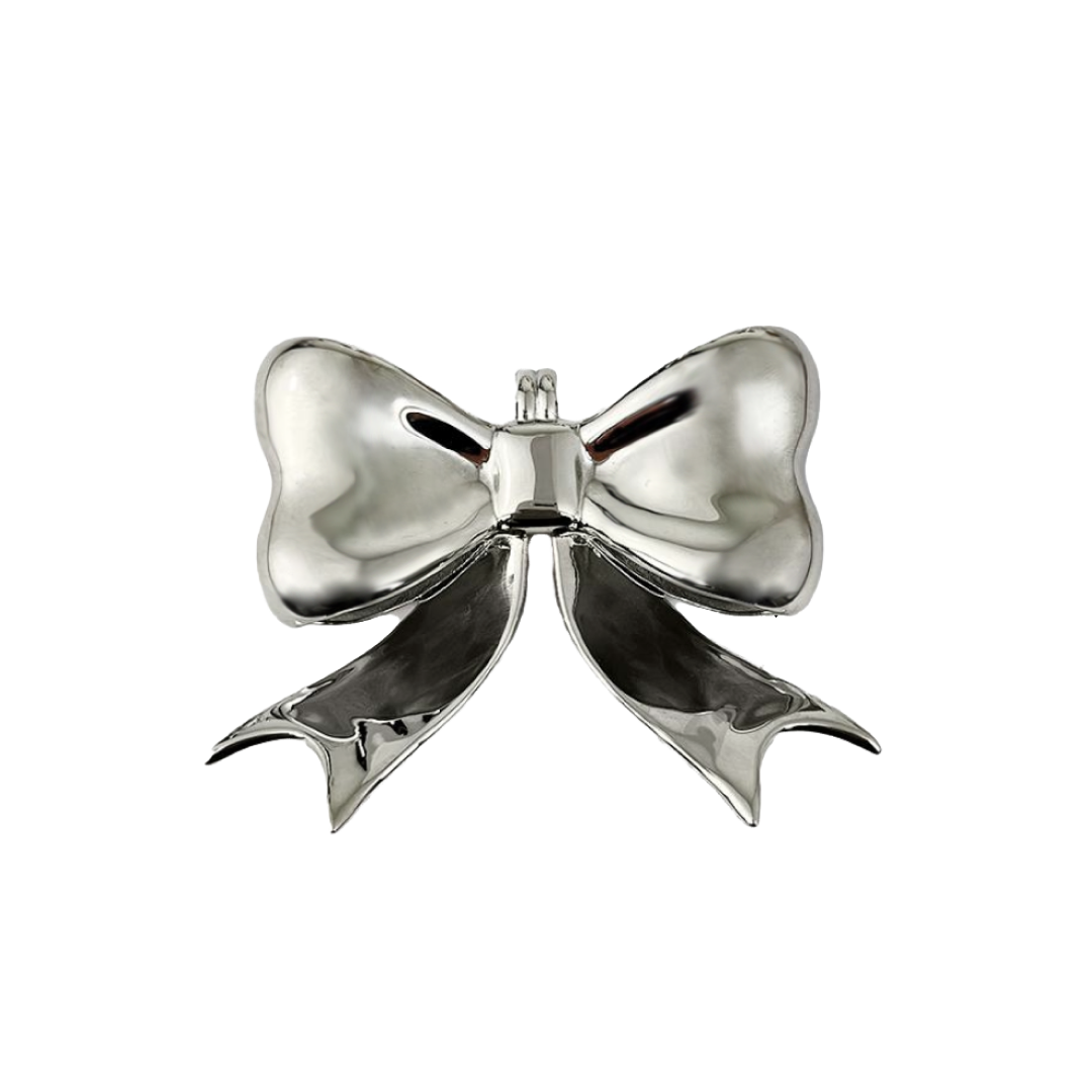bag charm, bow, silver, xtended identity