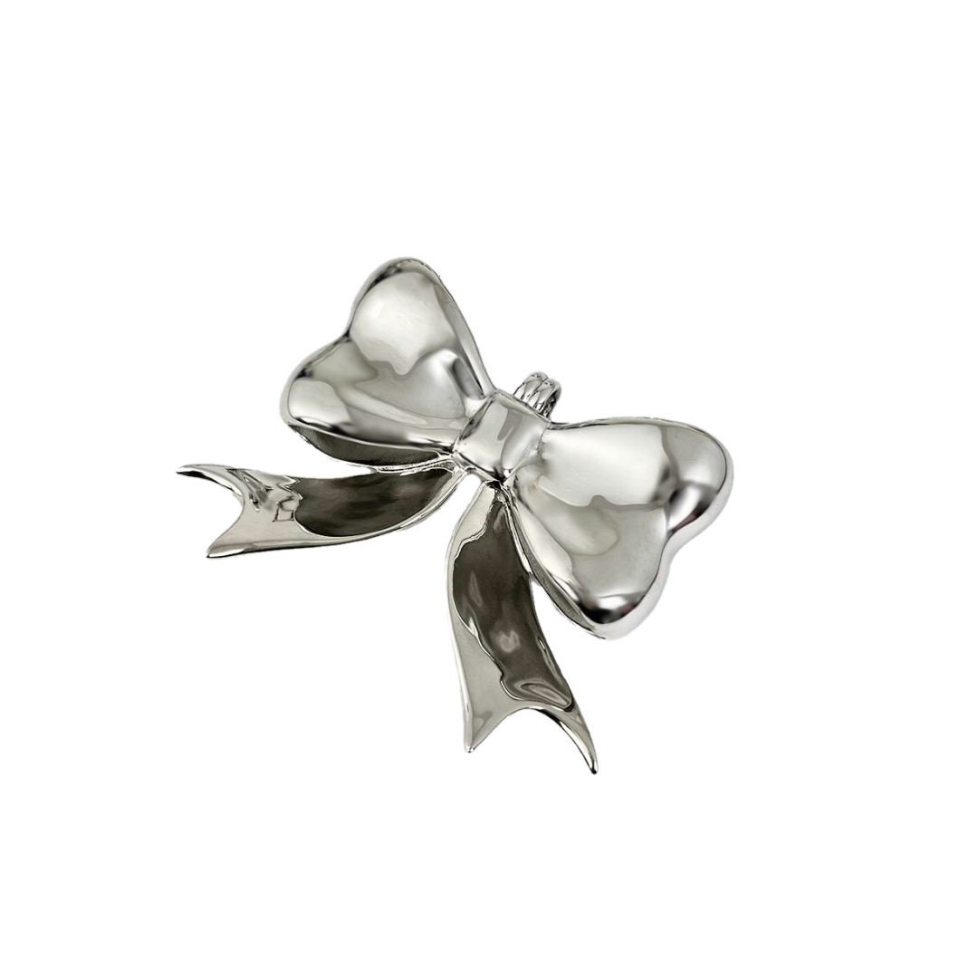 bag charm, bow, silver, xtended identity
