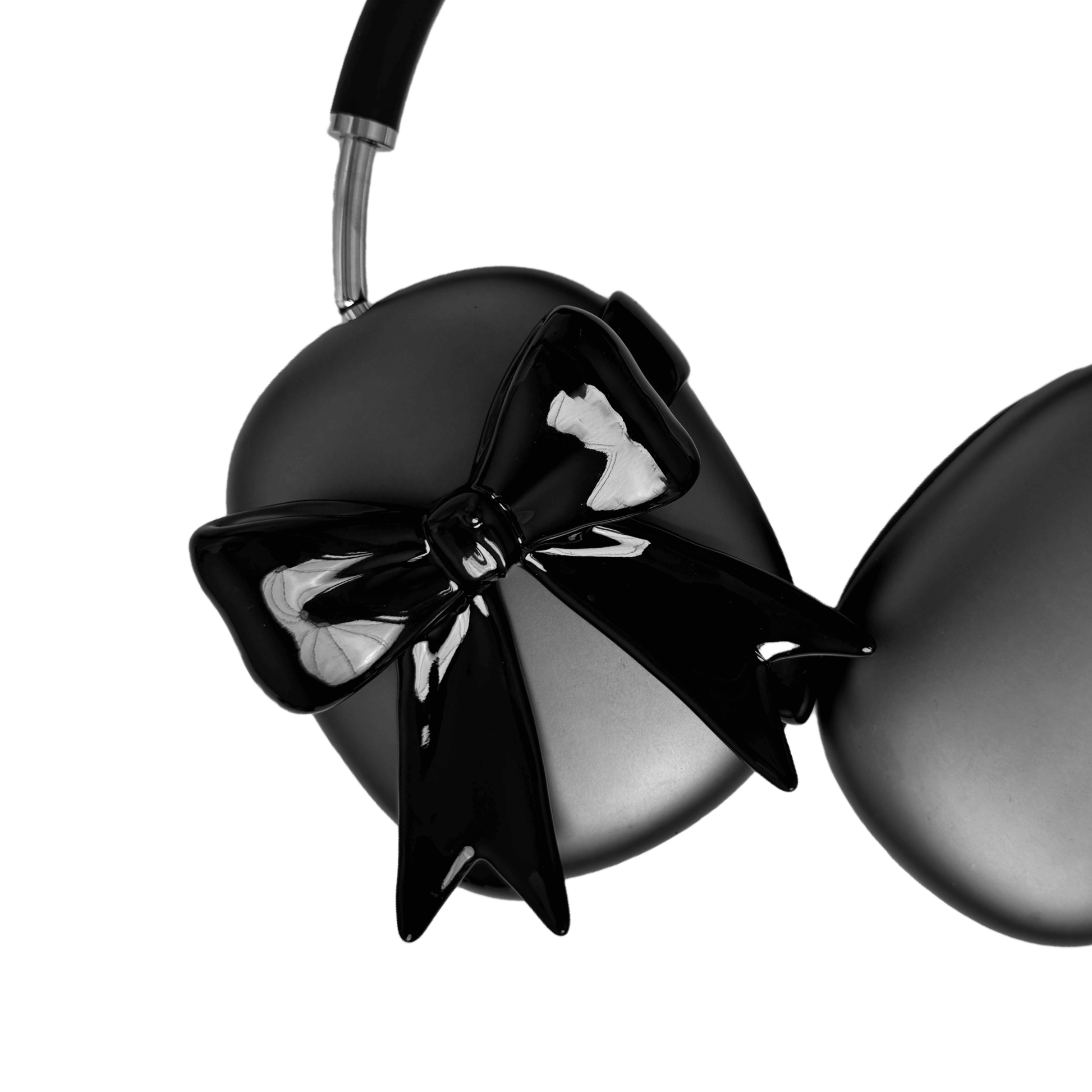 Black & White Ribbon AirPods Max Cover with elegant bow design made from eco-friendly SLA material, offering a stylish and modern look, perfectly compatible with AirPods Max.