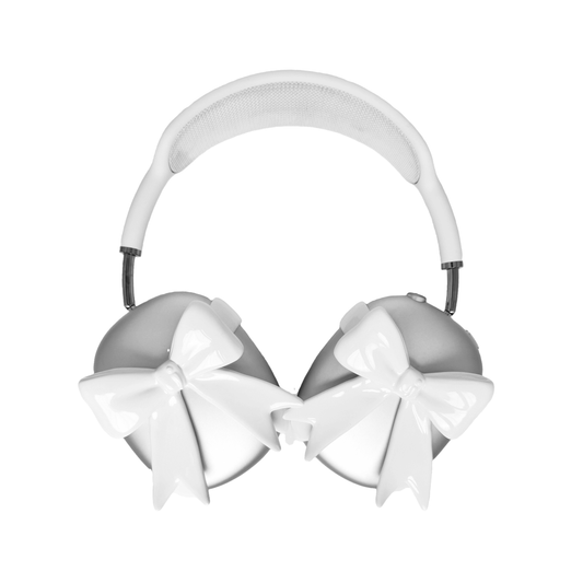 Black & White Ribbon AirPods Max Cover with elegant bow design made from eco-friendly SLA material, offering a stylish and modern look, perfectly compatible with AirPods Max.