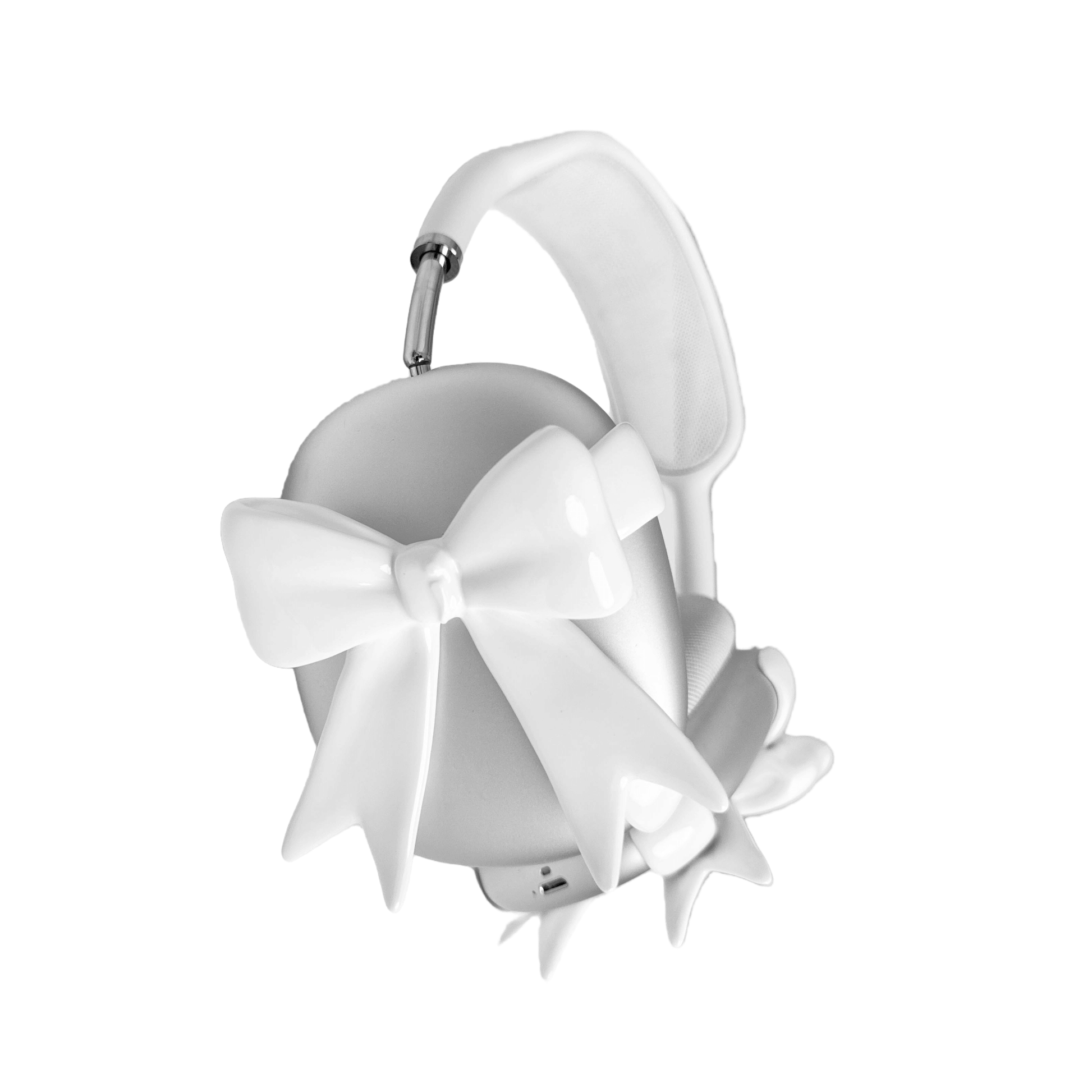 Black & White Ribbon AirPods Max Cover with elegant bow design made from eco-friendly SLA material, offering a stylish and modern look, perfectly compatible with AirPods Max.