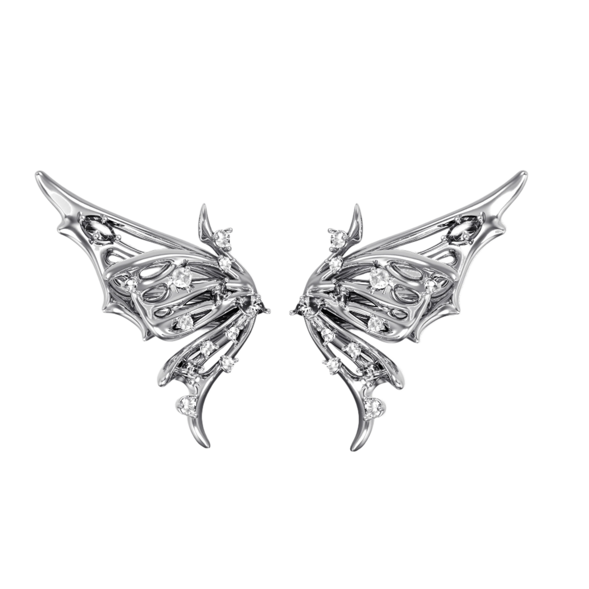 earrings, butterfly, diamond, wing, silver, xtended identity
