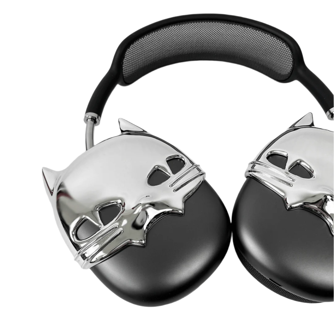 airpods cover, airpods max cover, cat face, silver, white, black, xtended identity, 3D printing