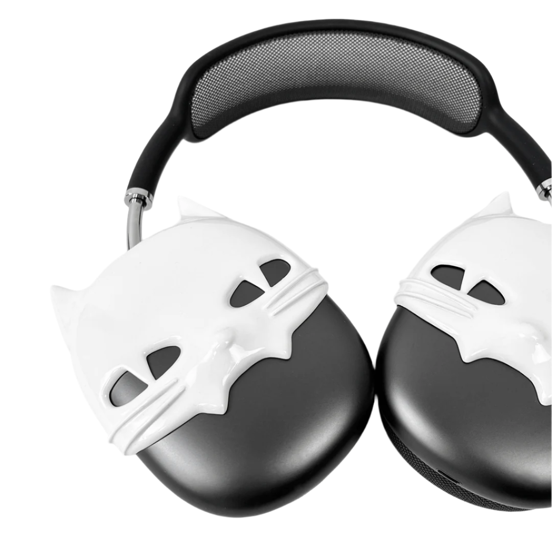 airpods cover, airpods max cover, cat face, silver, white, black, xtended identity, 3D printing