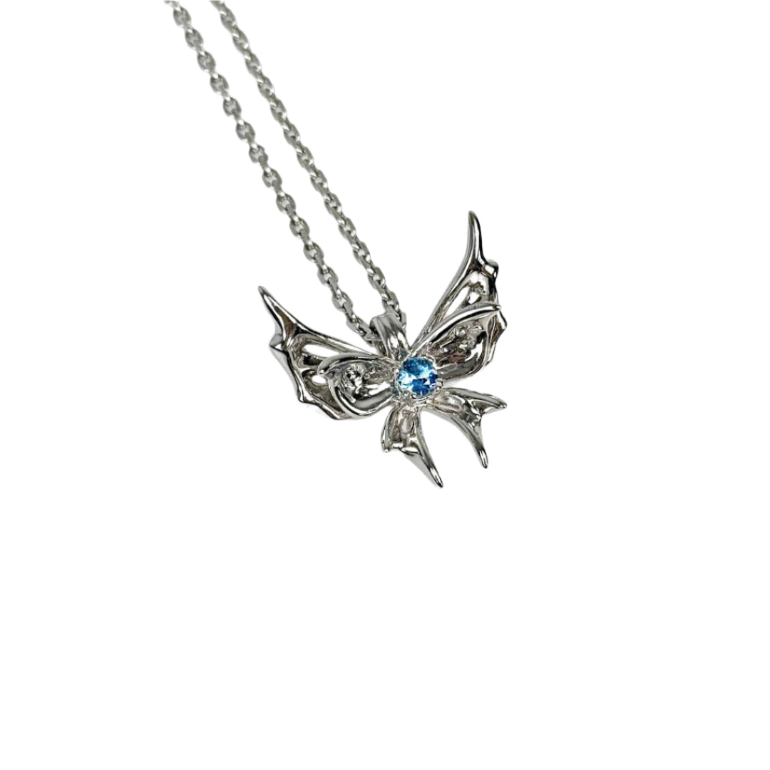 necklace, chrysalid butterfly, white, blue, purple, pink, green, gold, xtended identity
