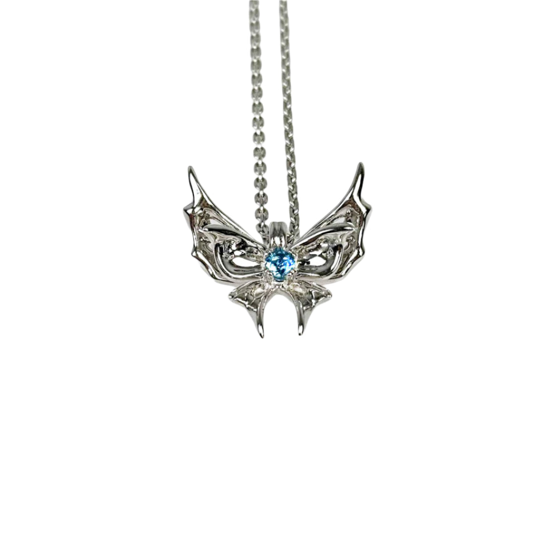 necklace, chrysalid butterfly, white, blue, purple, pink, green, gold, xtended identity