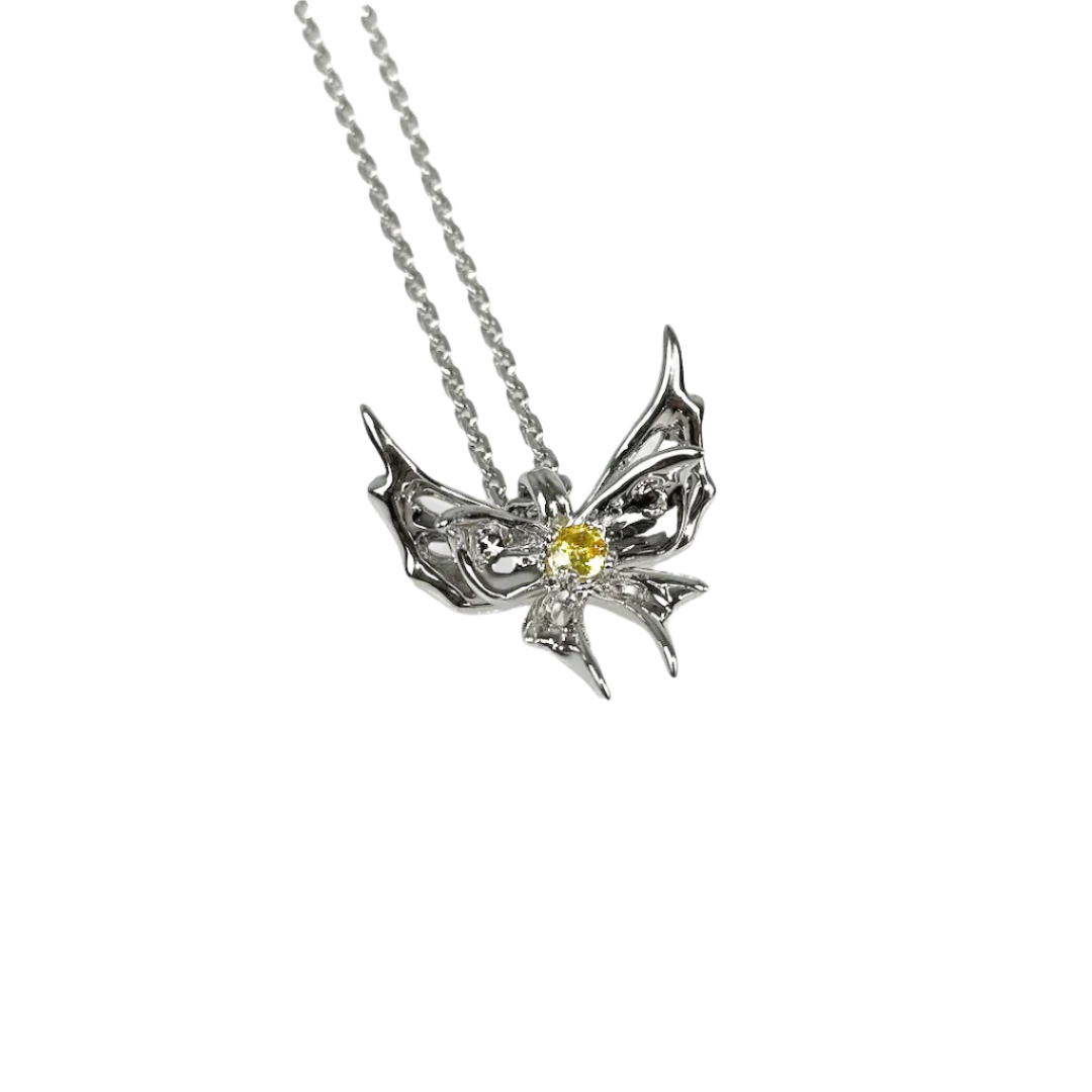 necklace, chrysalid butterfly, white, blue, purple, pink, green, gold, xtended identity
