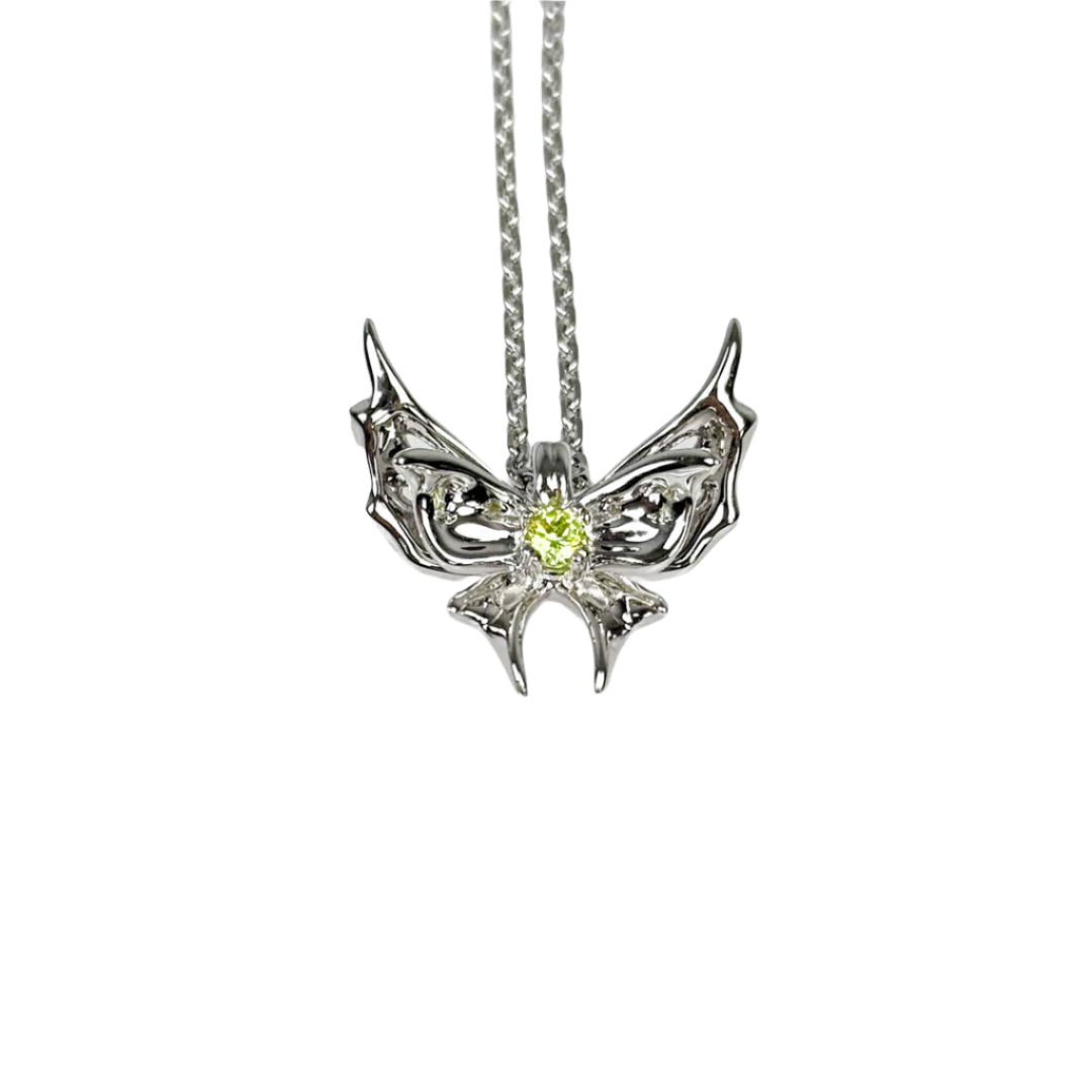 necklace, chrysalid butterfly, white, blue, purple, pink, green, gold, xtended identity