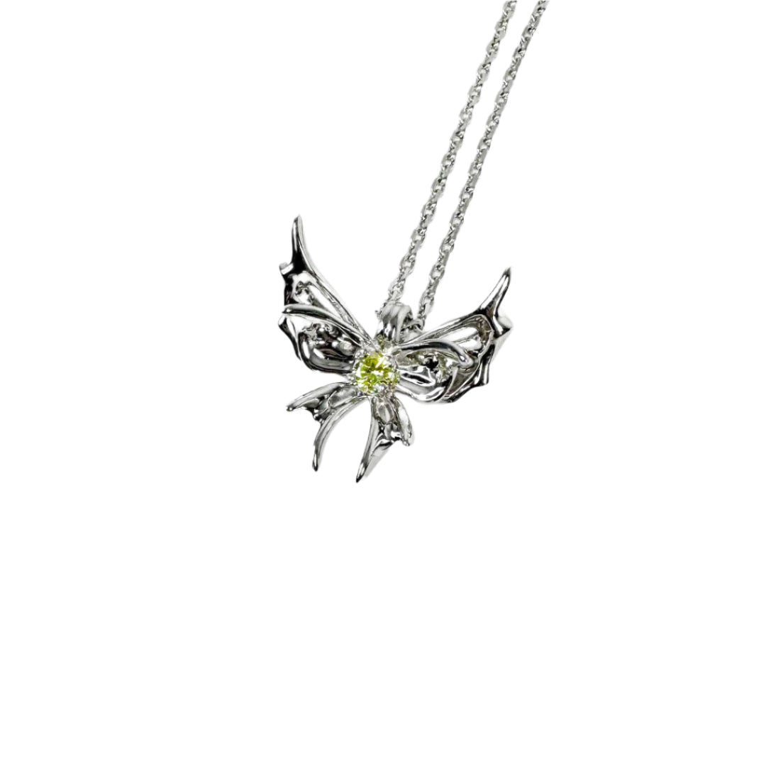necklace, chrysalid butterfly, white, blue, purple, pink, green, gold, xtended identity