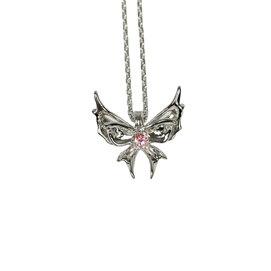 necklace, chrysalid butterfly, white, blue, purple, pink, green, gold, xtended identity