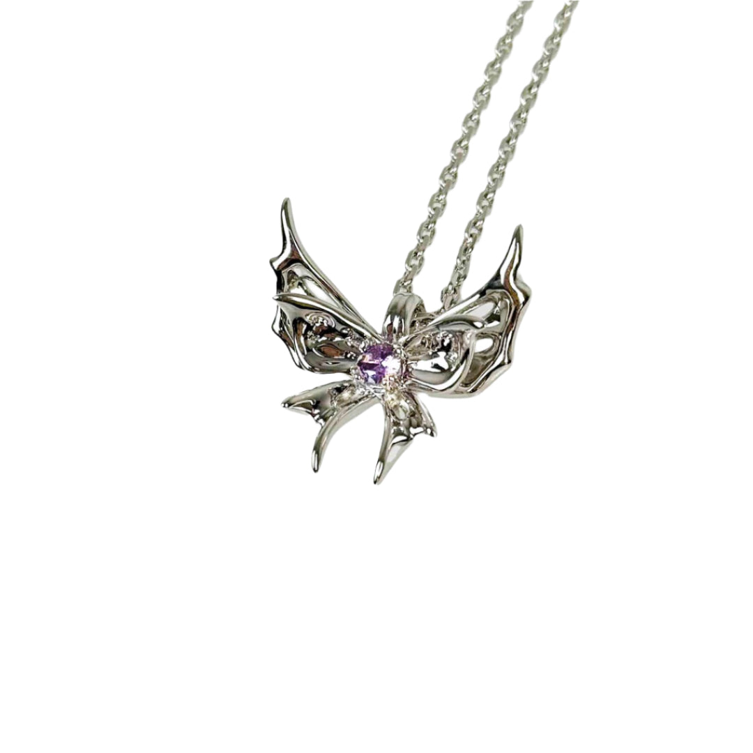 necklace, chrysalid butterfly, white, blue, purple, pink, green, gold, xtended identity