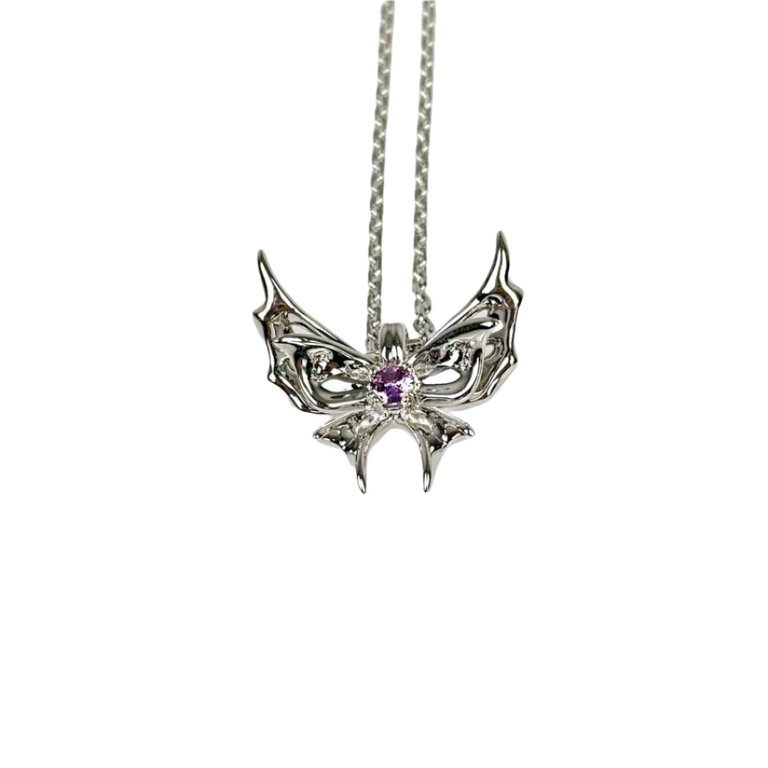 necklace, chrysalid butterfly, white, blue, purple, pink, green, gold, xtended identity