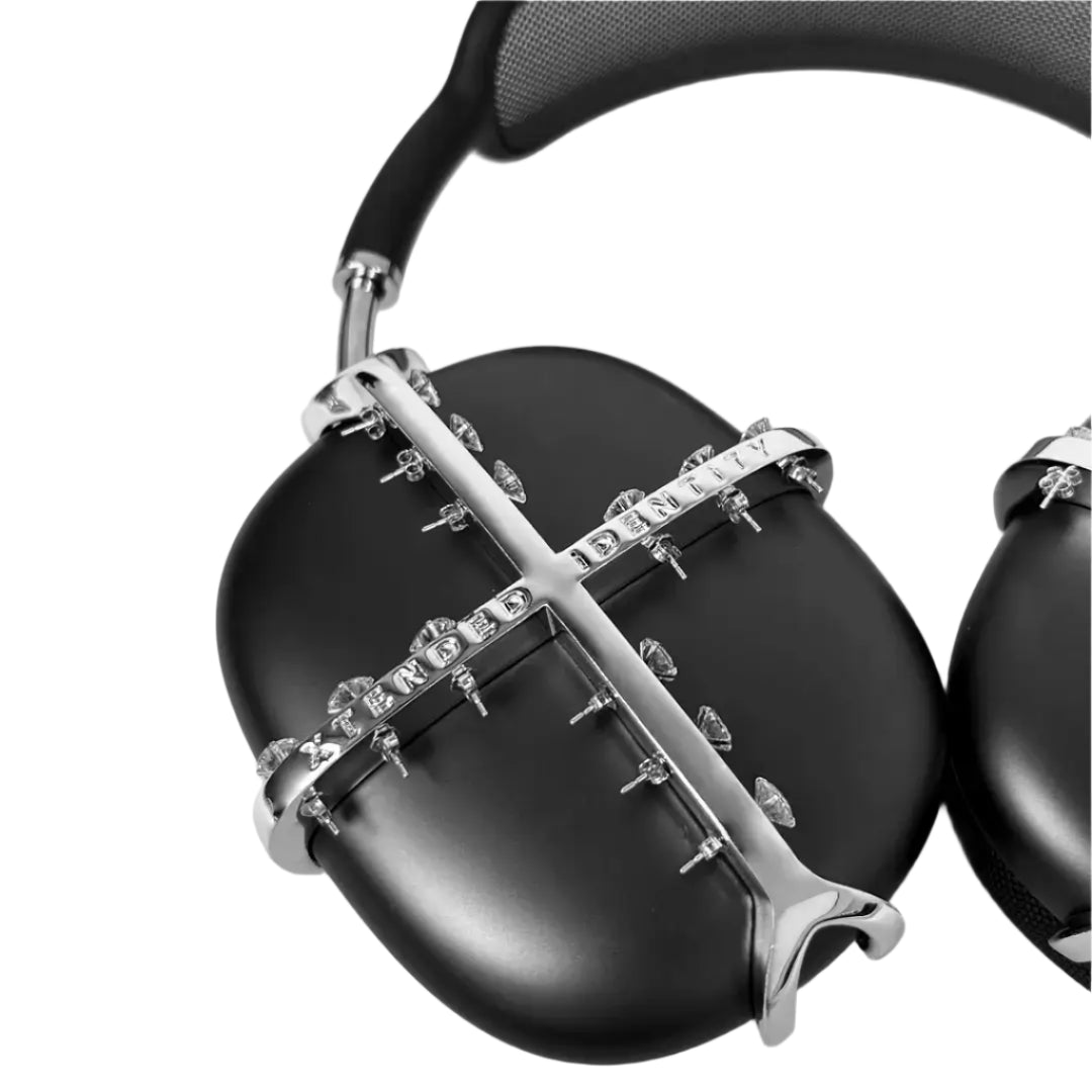 airpods cover, airpods max cover, cross, studded, silver, xtended identity