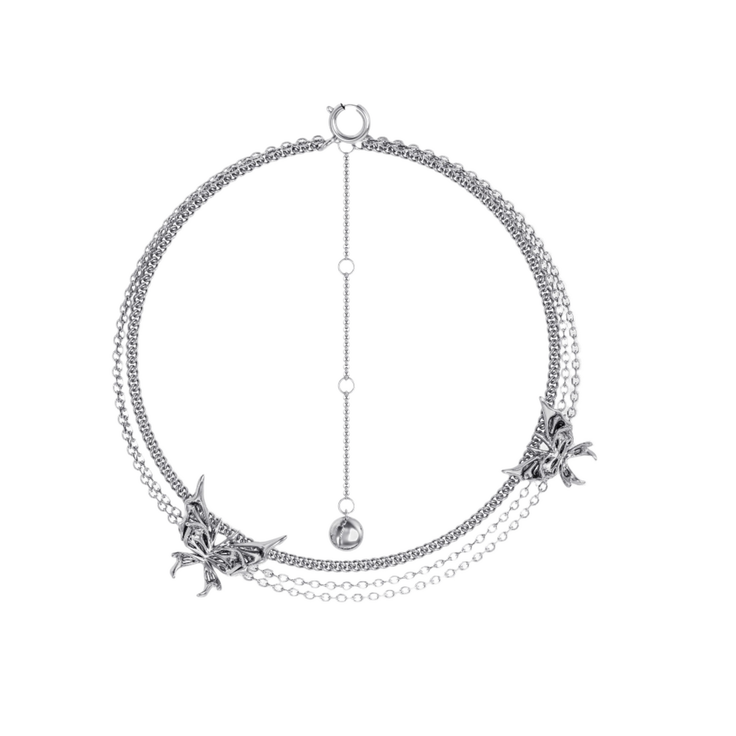 necklace, double butterfly, silver, xtended identity