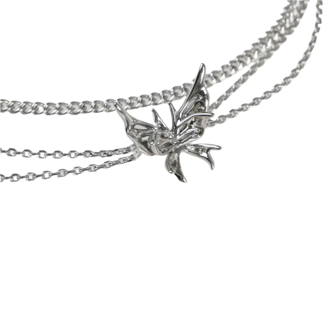 necklace, double butterfly, silver, xtended identity