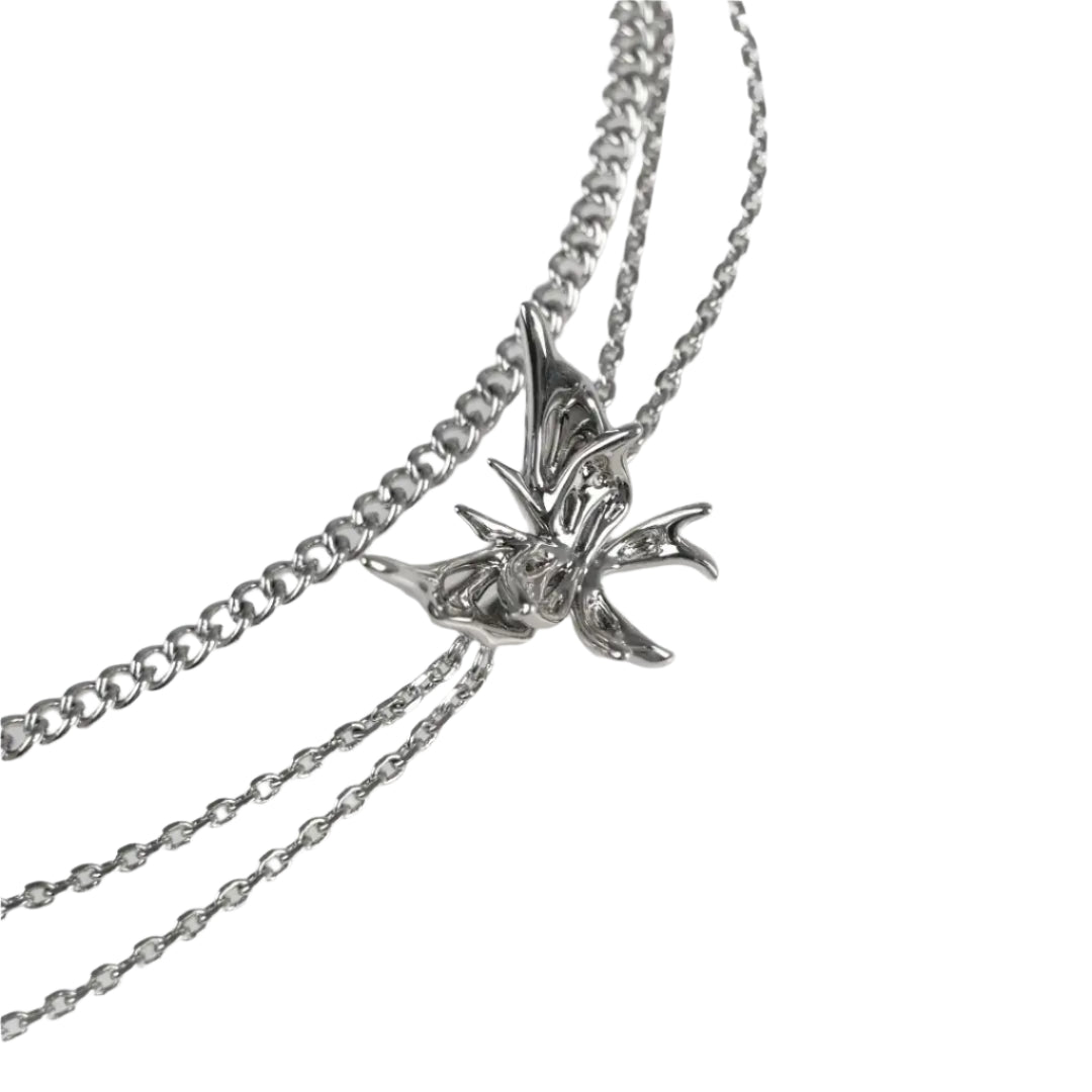 necklace, double butterfly, silver, xtended identity