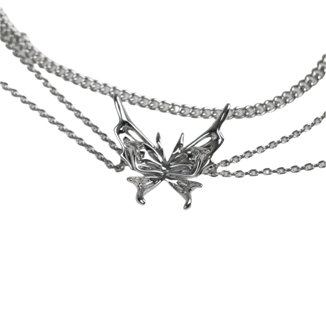 necklace, double butterfly, silver, xtended identity