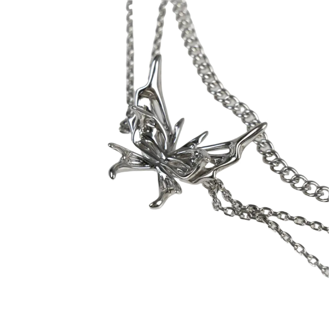 necklace, double butterfly, silver, xtended identity