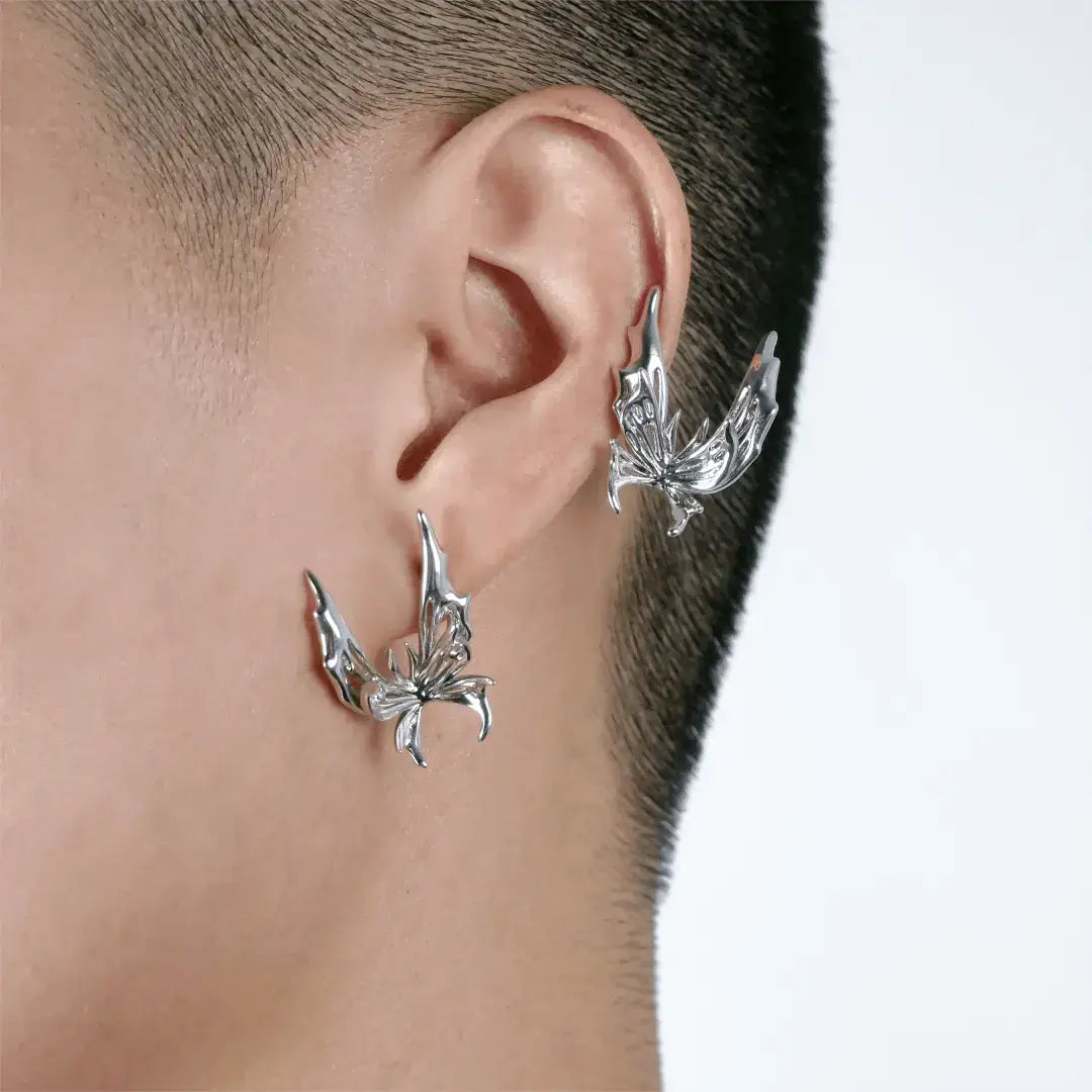 earrings, flutter, stud, silver, xtended identity
