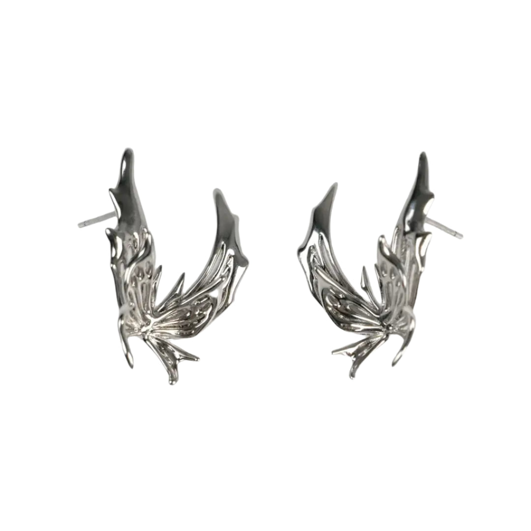 earrings, flutter, stud, silver, xtended identity