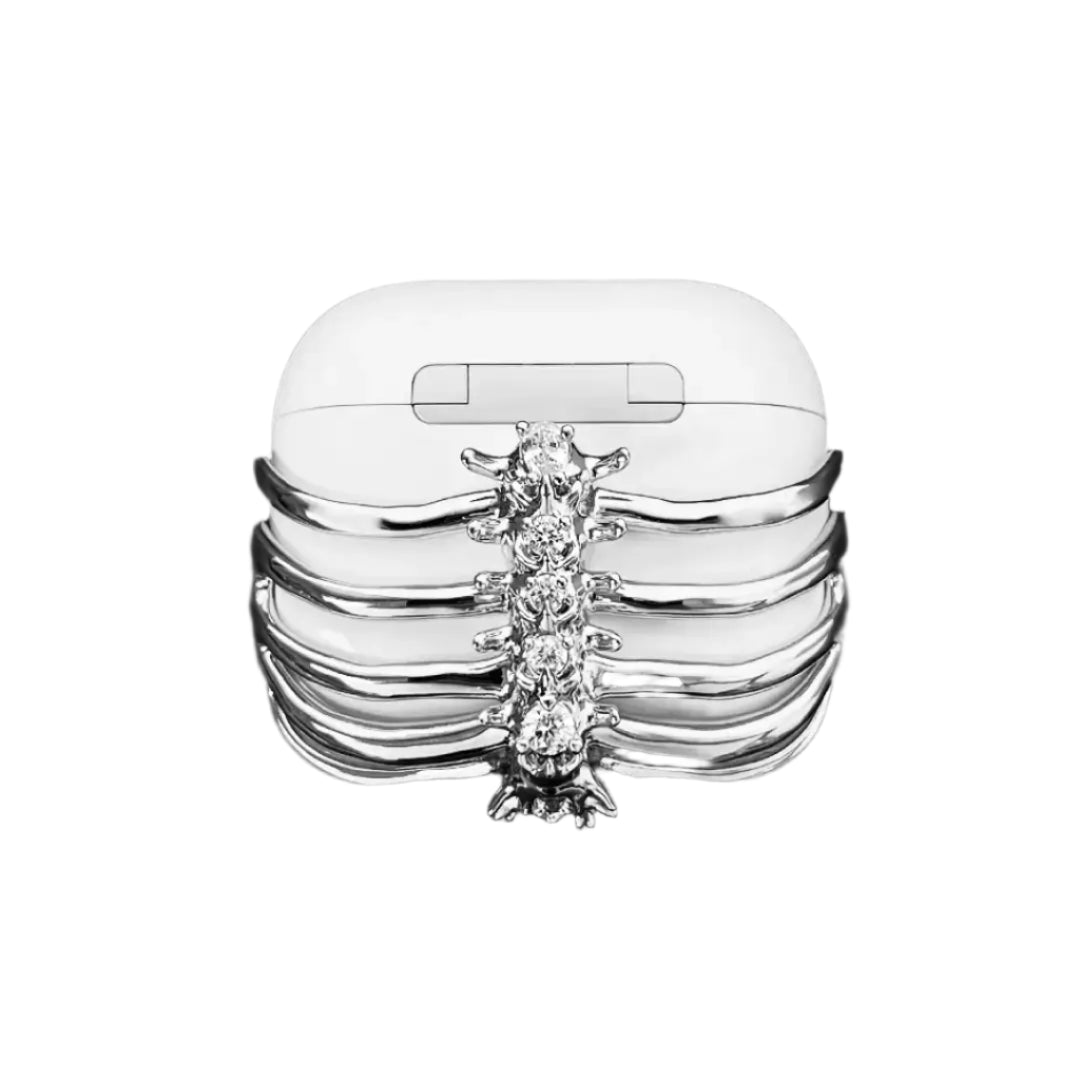 airpods cover, skeleton, diamonds, silver, xtended identity