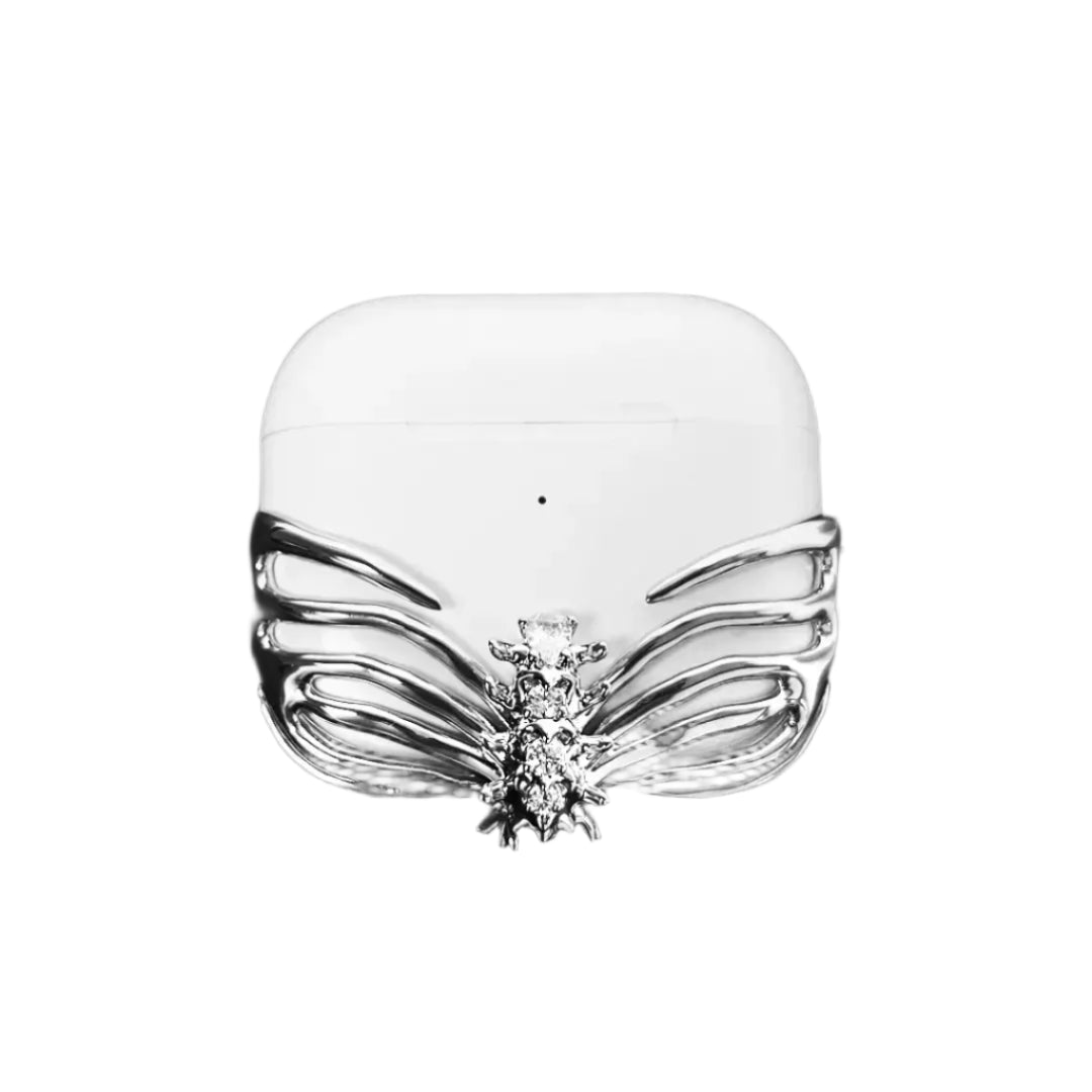 airpods cover, skeleton, diamonds, silver, xtended identity
