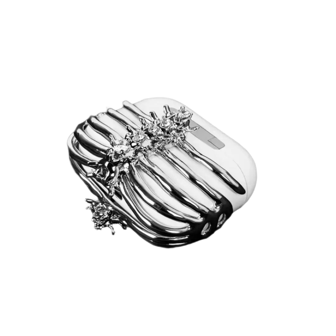 airpods cover, skeleton, diamonds, silver, xtended identity