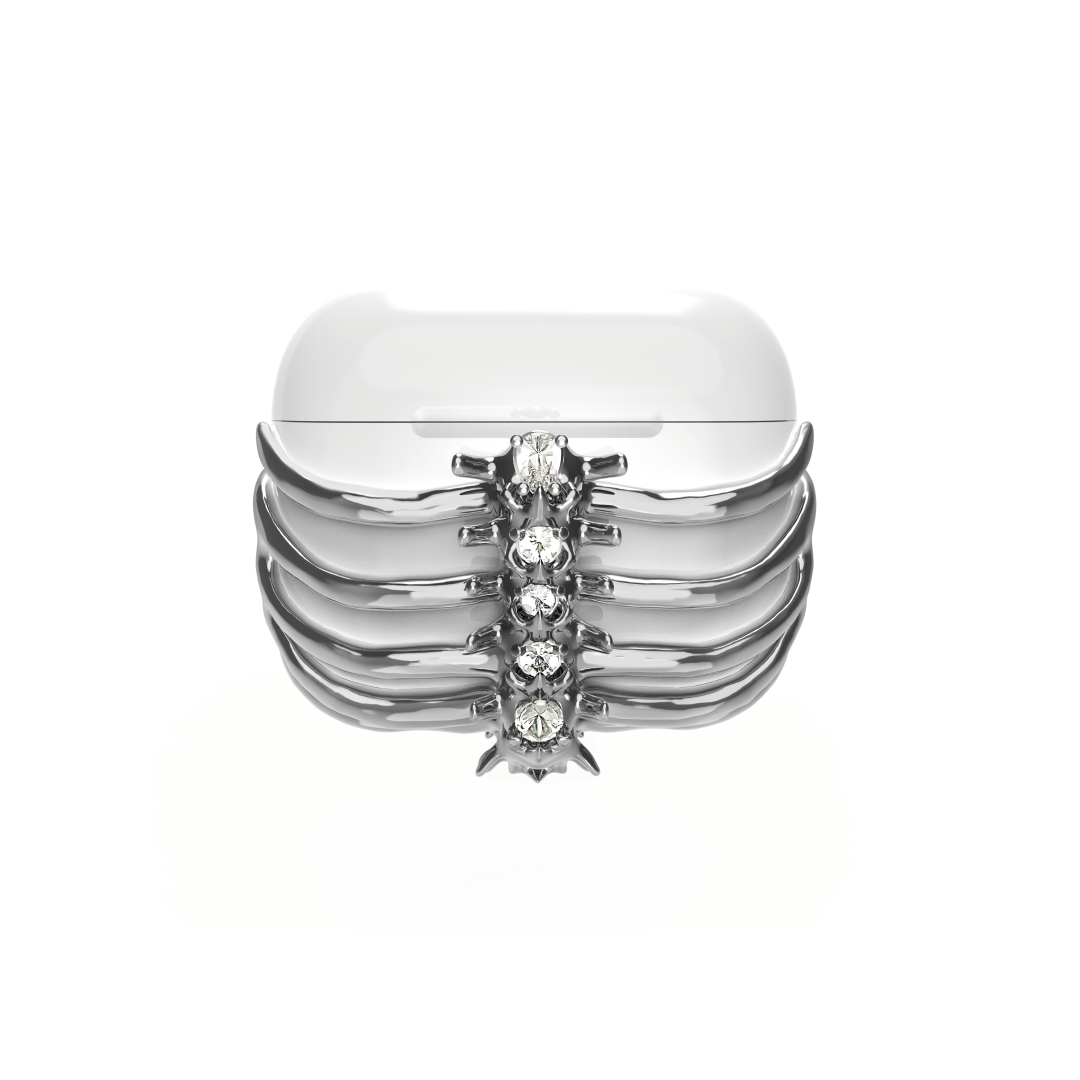 airpods cover, skeleton, diamonds, silver, xtended identity