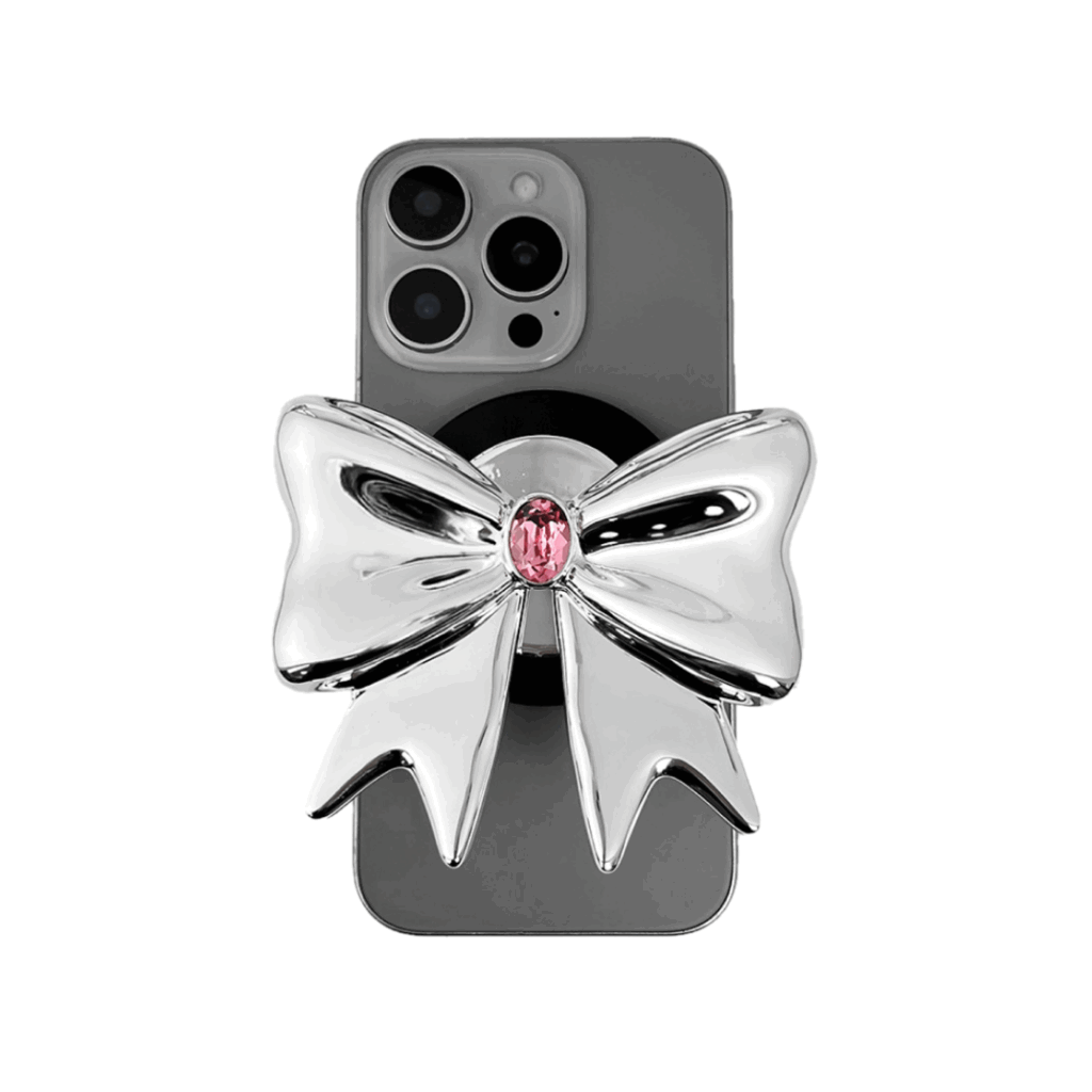 iphone grip, gem, bow, pink, silver, xtended identity