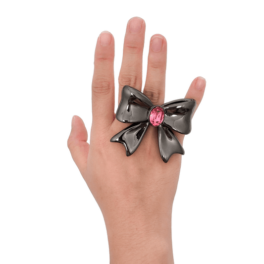 Oversized Bowknot Ring, 18K White Gold Plated, Black Gold Finish Ring