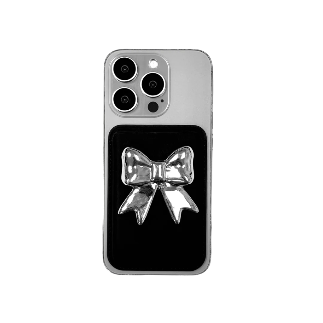 iphone card case, leather, spider, bow, star, silver, white, black, xtended identity
