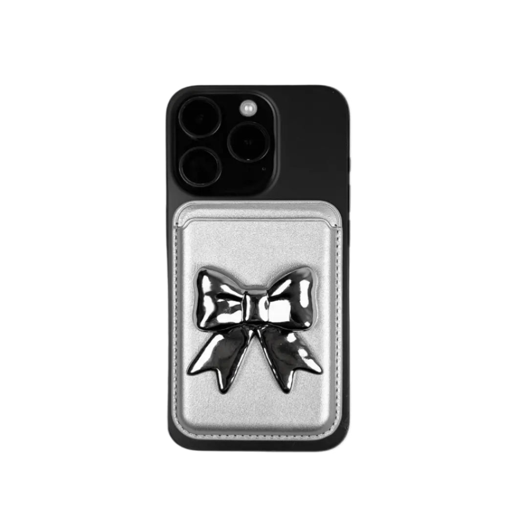 iphone card case, leather, spider, bow, star, silver, white, black, xtended identity