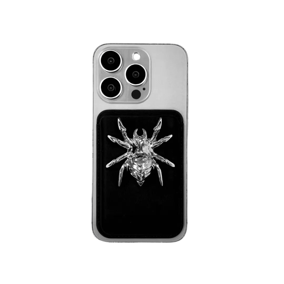 iphone card case, leather, spider, bow, star, silver, white, black, xtended identity