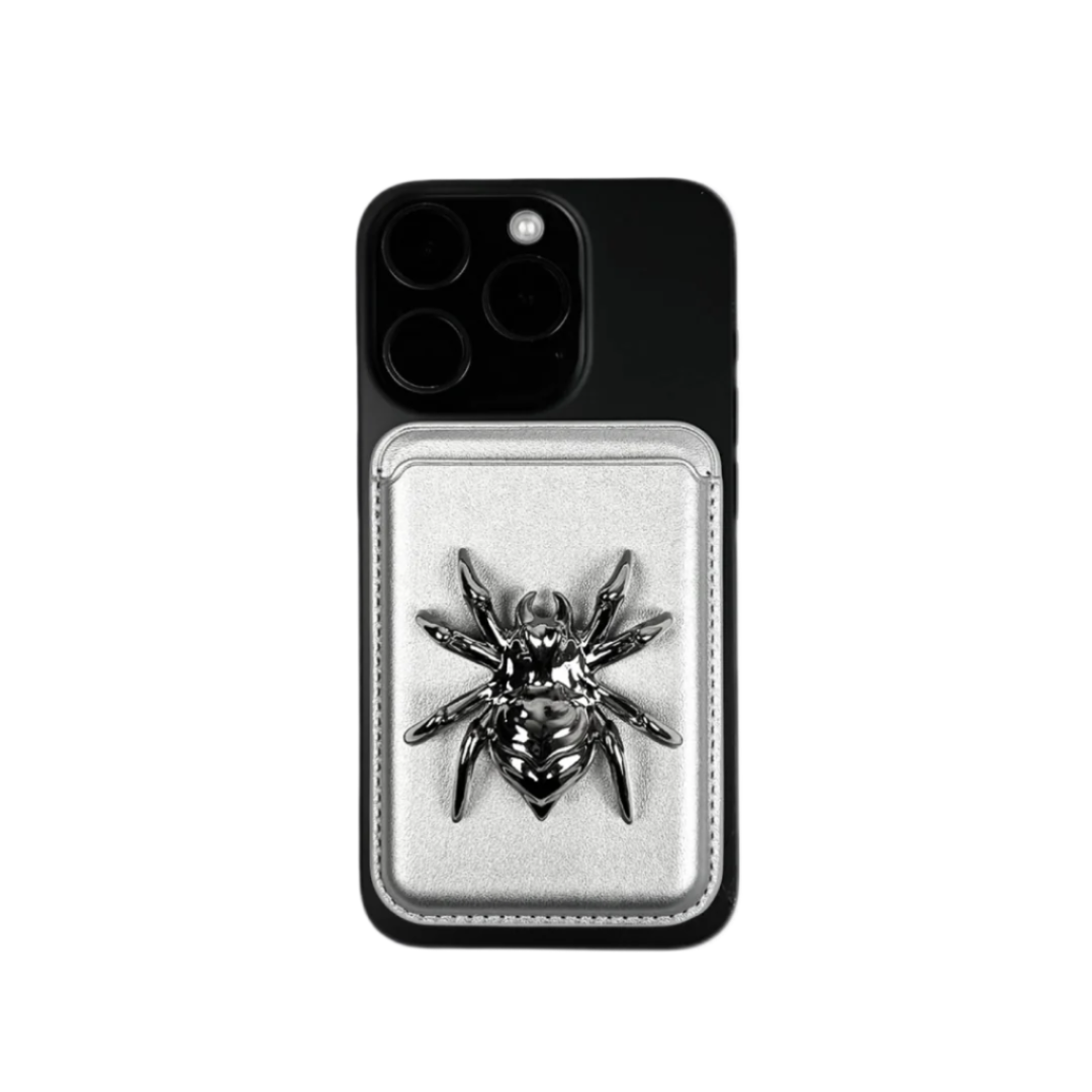 iphone card case, leather, spider, bow, star, silver, white, black, xtended identity