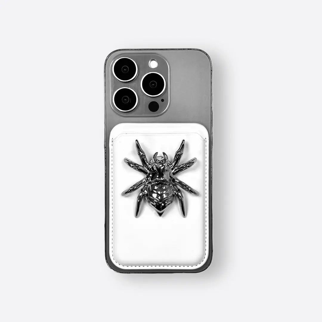 iphone card case, leather, spider, bow, star, silver, white, black, xtended identity