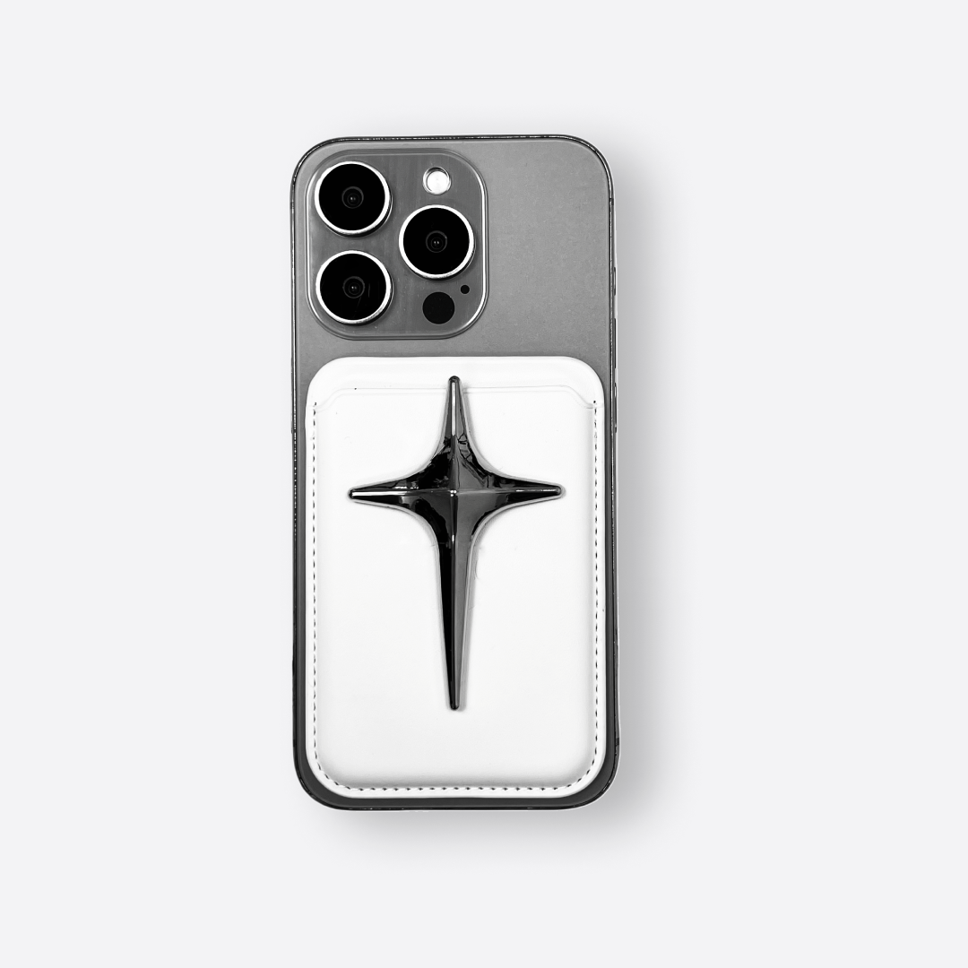 iphone card case, leather, spider, bow, star, silver, white, black, xtended identity