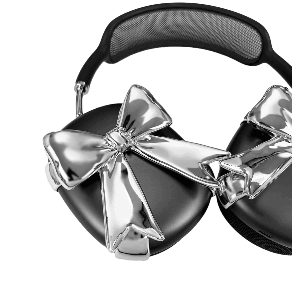 airpods cover, airpods max cover, ribbon, silver, xtended identity